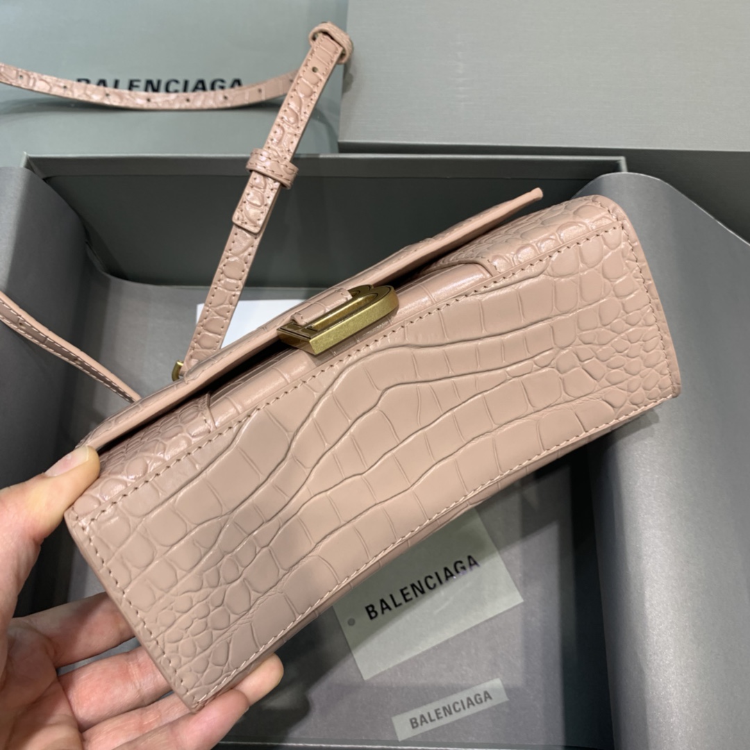 Balenciaga Hourglass XS Handbag Crocodile Embossed Shoulder Bag Khika